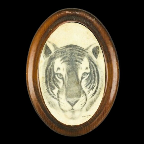 Vintage 70s Robert G Lowe Original Tiger Sand Art Signed Folk Art Framed - Picture 1 of 6